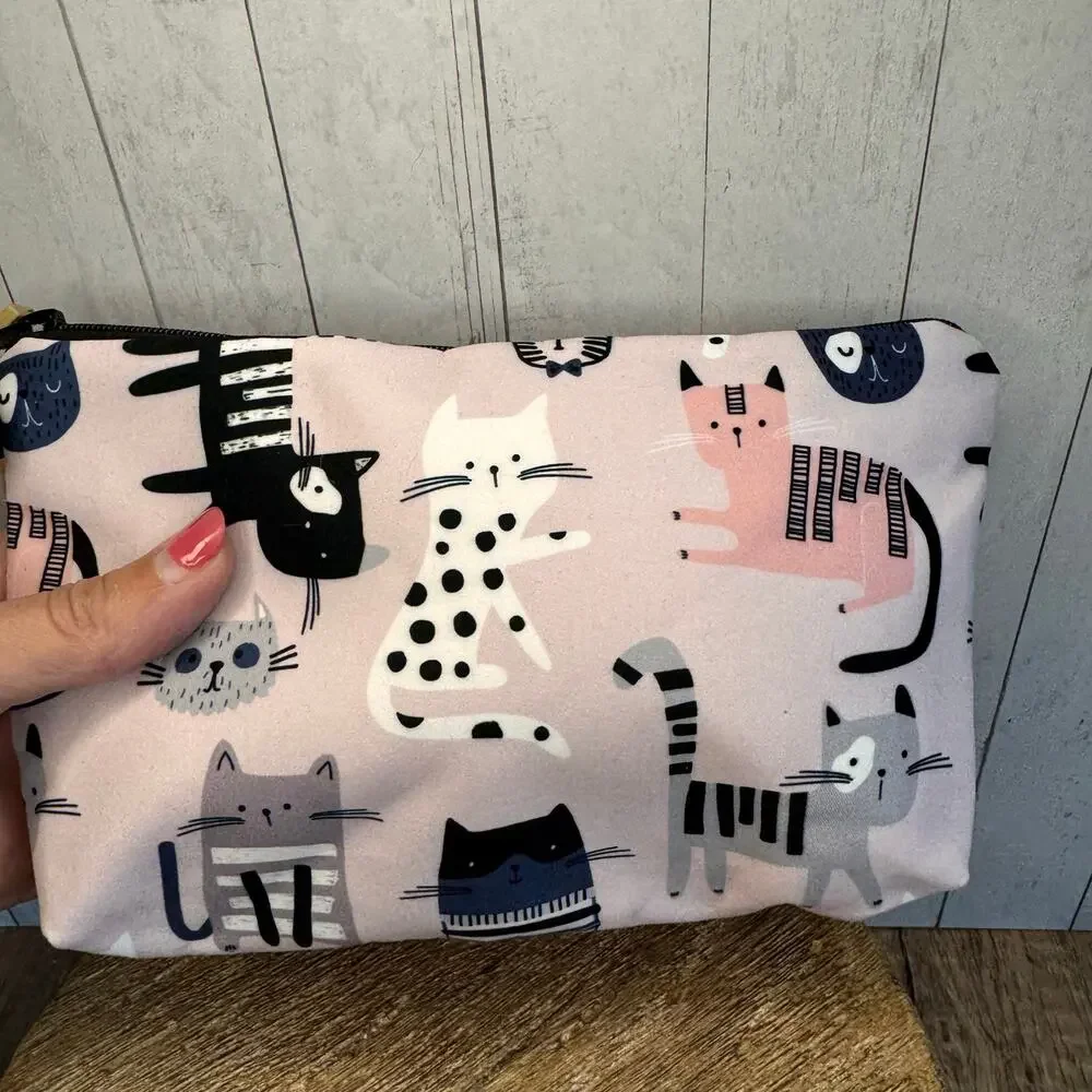 Cloth Kitty Cat Makeup Bag Pink Cosmetics Bag NEW Boho Black Cat Travel Bag
